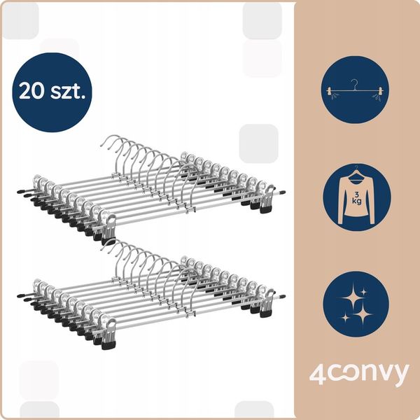 20x 4CONVY Wieszaki z klipsami na spodnie ubrania odzież metalowe zdjęcie 2