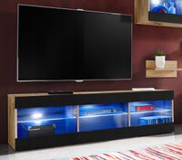 Szafka RTV LED Salon Nowoczesna Dąb Wotan/Czarny Bez LED 140x35 Pokój