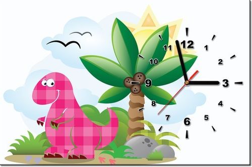 60CM 40CM ZEGAR OBRAZ RÓŻOWY DINOZAUR DRUK PŁÓTNO RAMA na Arena.pl