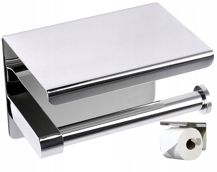 Uchwyt Na Papier Loft Toaletowy Z Półką Srebrny Wc zdjęcie 3