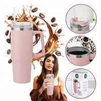 Kubek termiczny do samochodu z uchwytem i słomką Altom Design różowy 880 ml