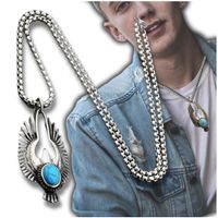 Naszyjnik ze stali nierdzewnej z wisiorkiem orła turkusowy kamień