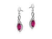 RODOWANE SREBRNE PODŁUŻNE KOLCZYKI RUBIN CYRKONIE