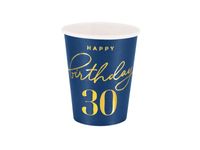 Kubeczki (Kubki), Happy Birthday "30 lat", granatowy, 220 ml, 6 szt.