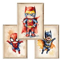 Zestaw trzech plakatów dla dzieci Superhero