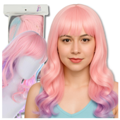 peruka włosy długie różowo fioletowa z grzywką karnawał party fotobudka