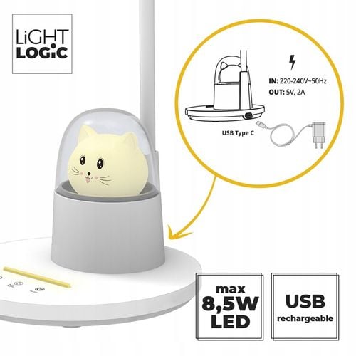 Lampka biurkowa dla dzieci lampa nocna LED LL BINED LED W kotek uchwyt na Arena.pl