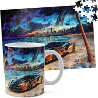 ZESTAW KUBEK + PUZZLE 110EL - AUTA SUPER SAMOCHODY PLAŻA MIASTO NOC