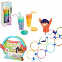 Zestaw na piknik, gry ogrodowe, kolorowe kubki, gra w klasy, zabawa ogród