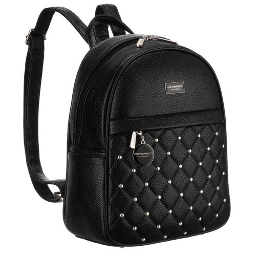 elegancki czarny mały plecak damski zdobiony pikowaniem i srebrnymi nitami na Arena.pl