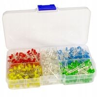 ZESTAW 500 SZT DIODY LED DIP 3mm - 5 kolorów w organizerze pudełeczku