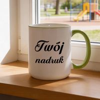 Duży kubek XXL z jasnozielonym uszkiem i rantem z Twoim nadrukiem