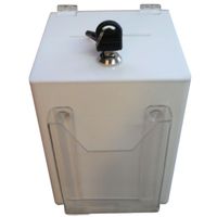 Urna skarbonka skrzynka z plexi mlecznej 15x15x20 z przeźroczystą kieszonką