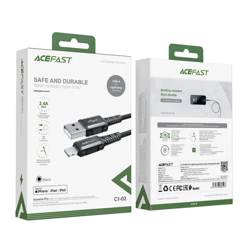 Acefast kabel MFI USB - Lightning 1,2m, 2,4A czarny (C1-02 black) na Arena.pl
