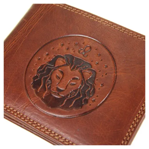 portfel męski brązowy poziomy ze znakiem zodiaku na Arena.pl