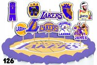 TOPPERY NA TORT OZDOBNE DEKORACJA ZESTAW - NBA LAKERS KOSZYKÓWKA 10szt.