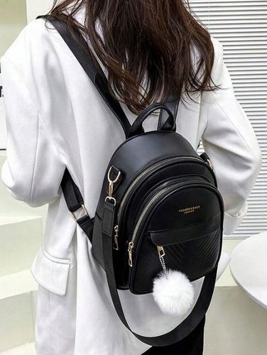 Plecak Torebka 2w1 Damski Eko Skóra Czarny Brelok Pompon Biały Prezent na Arena.pl