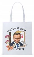 Prezydent Andrzej Duda Torba Eco Biała Shopper Z Nadrukiem Ze Zdjęciem