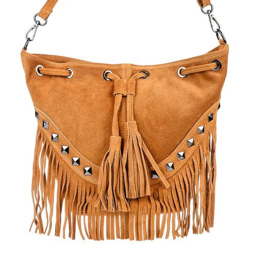 VERA PELLE torebka zamszowa listonoszka boho z ćwiekami V418 c.zielona na Arena.pl