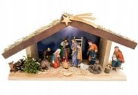 SZOPKA BOŻONARODZENIOWA DREWNIANA Z OŚWIETLENIEM + FIGURY 12 CM - 10 FIGUR
