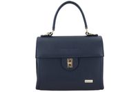 Skórzana torebka kuferek do ręki - Granatowa