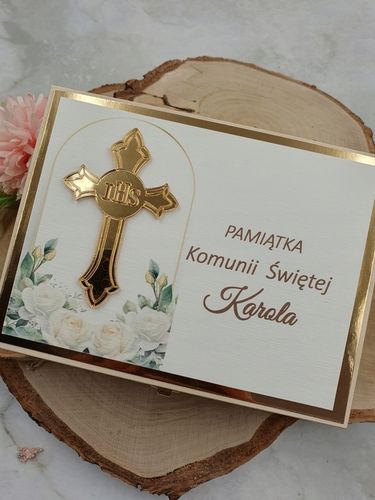 Pamiątka Komunii Świętej-PREZENT, pudełko. Różaniec i serduszko komplet na Arena.pl