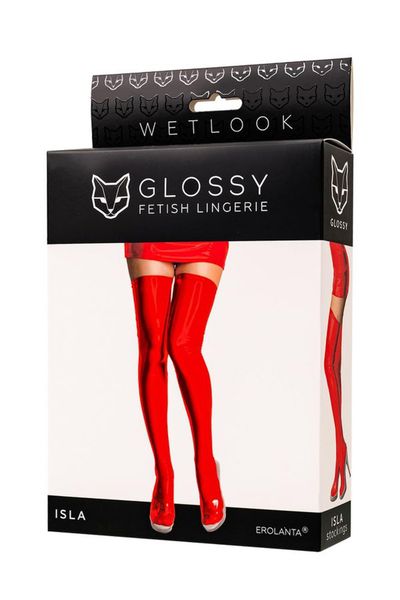 Wetlook Glossy Isla Stockings - Red S zdjęcie 4
