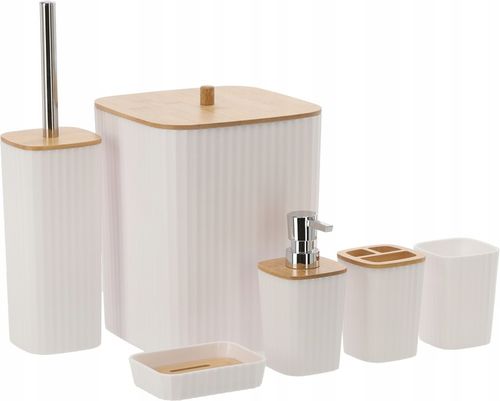 ZESTAW ŁAZIENKOWY 6 ELEMENTÓW KOMPLET DO WC ŁAZIENKI BIAŁY LOFT na Arena.pl