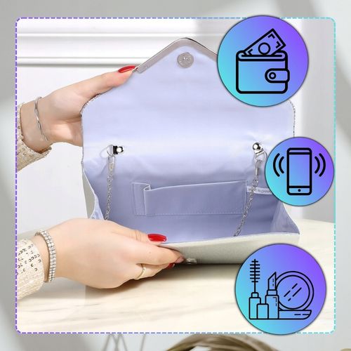 Srebrna Torebka Kopertówka Błyszcząca Wizytowa Damska portfel łańcuszek na Arena.pl