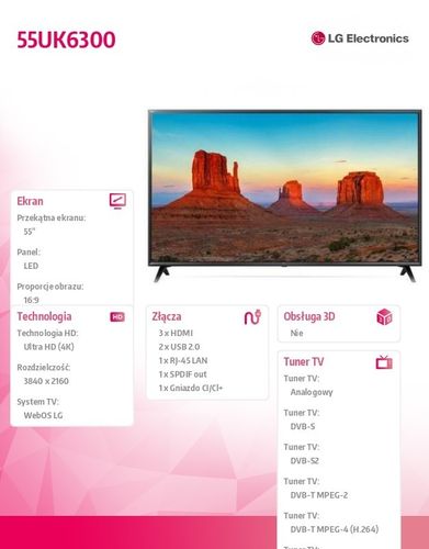 LG Electronics Telewizor 4K 55  55UK6300 na Arena.pl