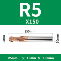 Frez kulowy, kula 2-ostrzowy VHM powłoka TiSiN Rozmiar: Ø10xR5x10Dx150L