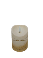 Świeczka dekoracyjna ecru z złotym brokatem i łańcuszkiem led 8,5 cm*10,5cm