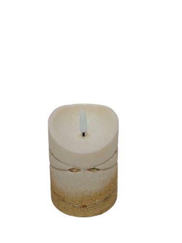 Świeczka dekoracyjna ecru z złotym brokatem i łańcuszkiem led 8,5 cm*10,5cm na Arena.pl