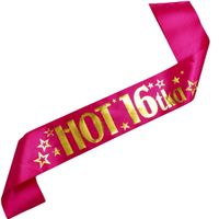 Hot 16tka - różowa szarfa ze złotym nadrukiem