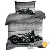 Pościel 3D bawełna satyna 140x200cm MOTOCYKL CZARNY CHOPPER