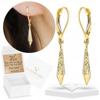 Złote kolczyki wiszące eleganckie ROMBY DIAMENTOWANE 585 NA PREZENT