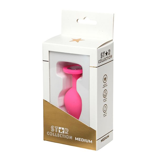 Star Collection - Pink Silicone Anal Plug M - Clear Stone zdjęcie 1