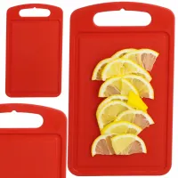 DESKA KUCHENNA UNIWERSALNA DO KROJENIA WARZYW PLASTIKOWA CZERWONA UCHWYT