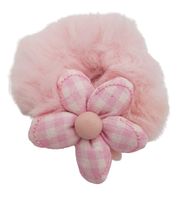 Gumka do włosów dziewczęca mocna elastyczna donut futerko kwiatek jasny róż