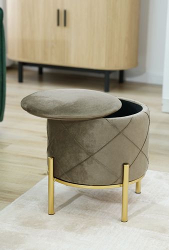 Pufa pikowana z pojemnikiem welurowa SAVANA Beżowa na Arena.pl