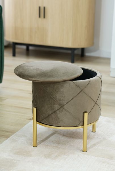 Pufa pikowana z pojemnikiem welurowa SAVANA Beżowa zdjęcie 4