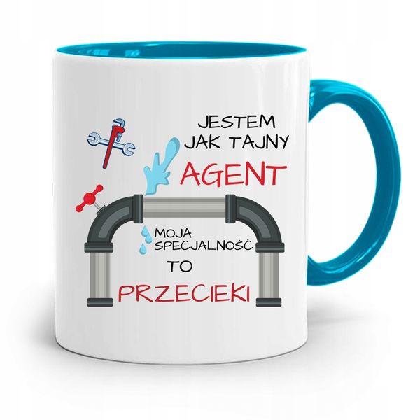 Kubek Błękitny Prezent Dla Hydraulika Tajny Agent Z Nadrukiem Ze Zdjęciem zdjęcie 1