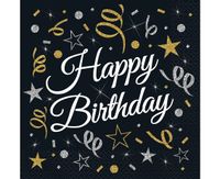 Serwetki papierowe Happy Birthday czarne z konfetti, 20 szt.