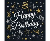 Serwetki papierowe Happy Birthday czarne z konfetti, 20 szt.