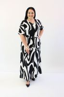 Długa sukienka wiązana w pasie Fiance Czarno-biała UNI