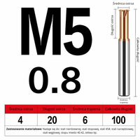 Frez do gwintowania jednoostrzowy Rozmiar: M5x0.8x100L -TiSiN