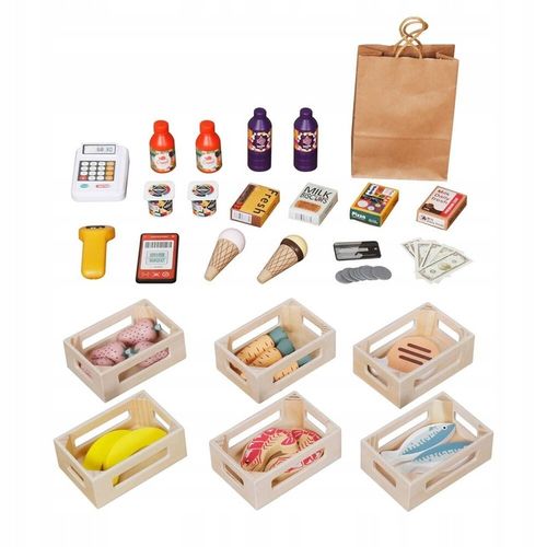 Drewniany stragan market targ dla dzieci 2w1 teatr tablica kasa Kinderlly na Arena.pl