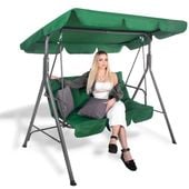 Huśtawka ogrodowa z daszkiem, 3-osobowa metalowa z materacem i poduszkami zielona