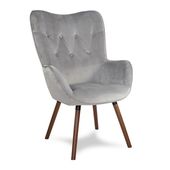 Fotel uszak welur na ciemnych drewnianych nogach wenge skandynawski do salonu szary F904G