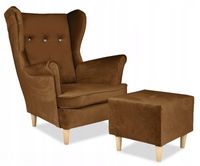 Fotel Uszak z pufką brąz ciemny beż OPALONY salon